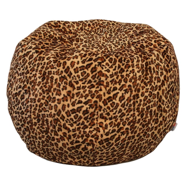 ComfyKids® Bean Bag Chair for Teens, extra large with leopard print fabric in brown and black spots on tan, featuring durable, lightweight design ideal for kids' furniture and casual seating in playrooms or bedrooms.