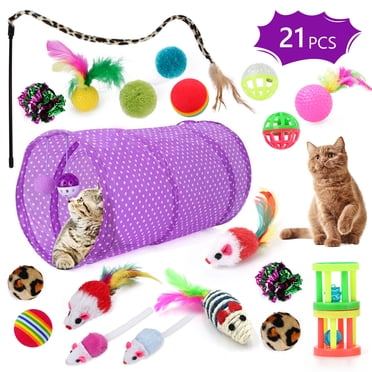 Semfri 21 Pcs Ensemble de Jouets pour Chat Violet Tunnel Pliable pour Chaton Intérieur Jouets Interactifs pour Chat Baguette Teaser Printemps Souris Duveteuse Balle Froissée pour Chatons Lapins Chiots