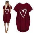 thumbnail image 5 of Pisexur Robe Maxi pour Femme Grande Taille Été Décontractée à Imprimé Cœur à Manches Courtes Col Rond Ample Unie Chemise de Nuit Plissée Robe de Sommeil Confortable avec Poches, 5 of 5