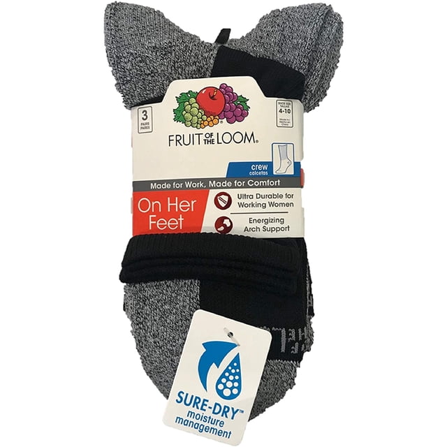 Fruit Of The Loom P3 Ohf Poly Hcrw Cmf Socks, 9-11, Black Assorted