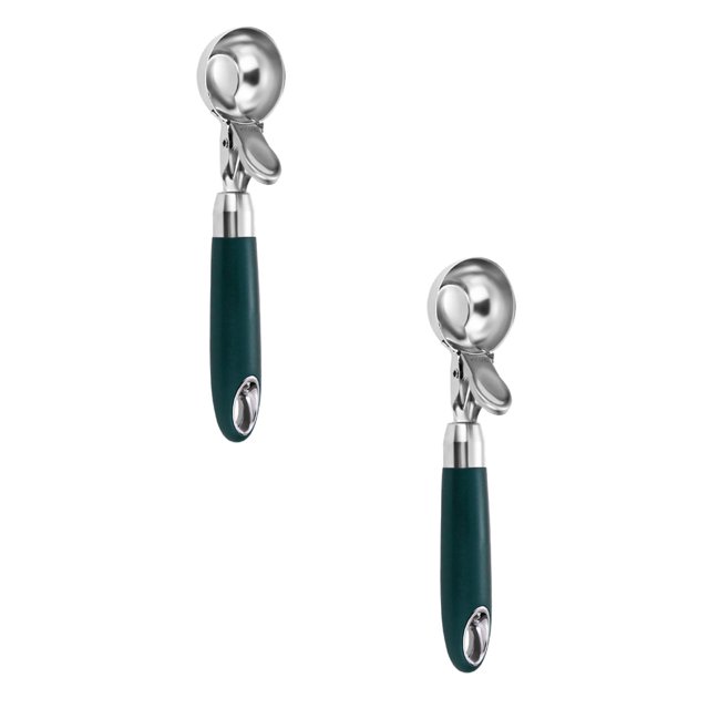 Oleegame 2PC Kitchen Utensils Set Select Stainless Steel Springable Ice Scoop Fruit Scoop Thickened Durable Ice Scoop Green