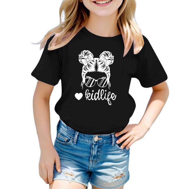 Chemises pour Bébé Fille Grandes Tailles Enfants Filles Imprimé Graphique Mignon Col Rond Manches Courtes T-Shirt Décontracté d'Été