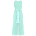 thumbnail image 3 of renvena Kids Girls Flower Wedding Party Bodysuit Ruffled Chiffon Pageant Banquet Rompers Summer Wide Leg Pants Jumpsuit Playsuit with Detachable Embellishment Mint Green 12, 3 of 5