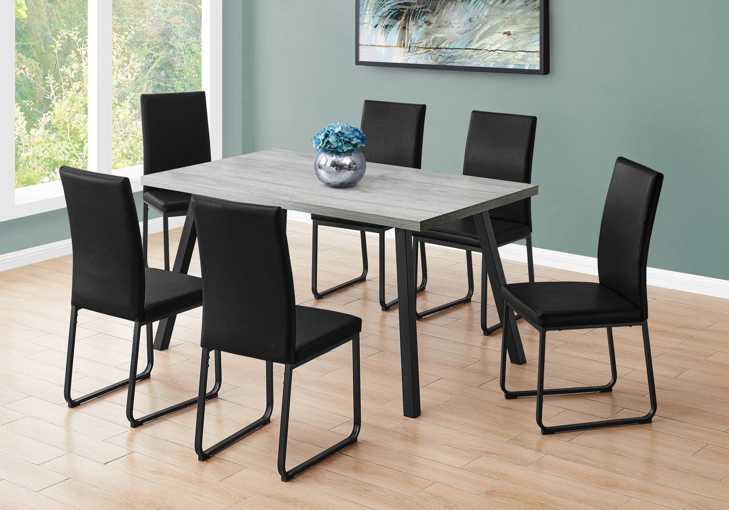 Monarch Specialties Dining Table, 60" Rectangular, Kitchen, Dining Room, Metal, Laminate, Grey, Black, Contemporary, Modern