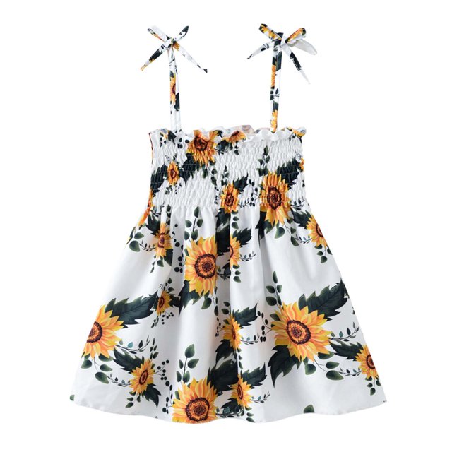 Robe d'Été pour Filles Été Bébé Filles Robe Sans Manches à Bretelles Imprimé Graphique Vêtements pour Enfants