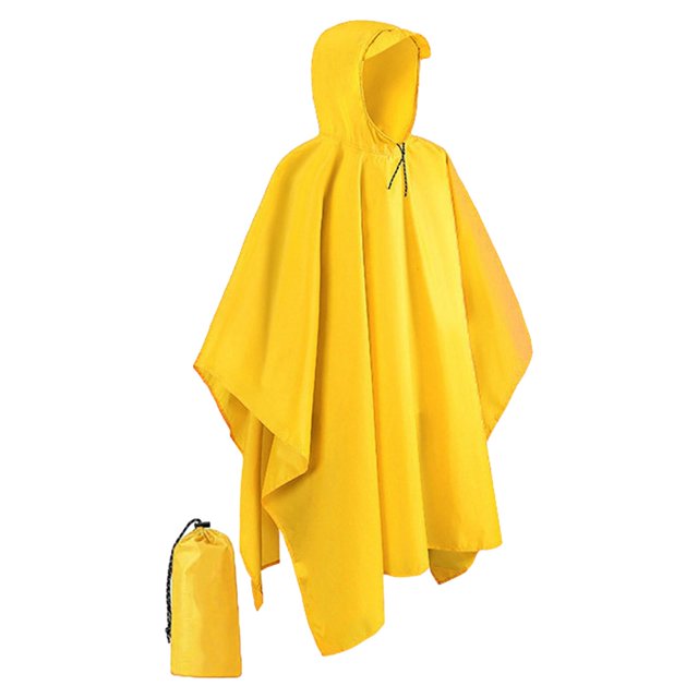 Xuanheng Poncho de Pluie à Capuche Réutilisable avec Poche Veste à Manches Longues pour Extérieur Jaune