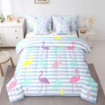 thumbnail image 1 of Ensemble de Douillette Très Grand Flamingo 7 Pcs, Ensemble de Lit Tropical avec Draps Feuilles de Palmier pour Enfants Garçons Filles, Ensemble de Lit Faune Botanique Réversible, 1 of 5