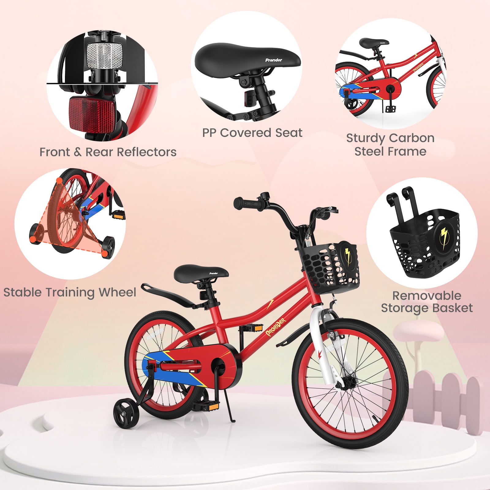 YUYUZI Vélo pour enfant de 14 pouces avec roues stabilisatrices - Vélo d'apprentissage pour filles et garçons de 3 à 6 ans, siège et guidon réglables en hauteur, avec carter de chaîne