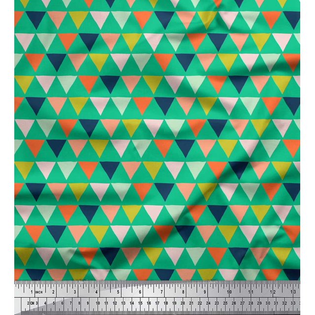 Soimoi Green Japan Crepe Satin Fabric Triangle Geometric Decor Fabric Printed Yard 42 Inch Wide