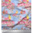 thumbnail image 1 of Soimoi Blue Velvet Fabric Floral & Pigeon Bird Print Sewing Fabric BTY 60 Inch Wide, 1 of 3