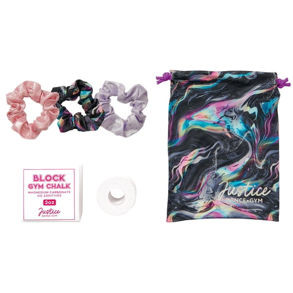 Ensemble essentiel de gymnastique 6 pièces – Comprend un sac à magnésie, de la magnésie, du ruban adhésif et 3 chouchous, couleurs assorties