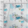 thumbnail image 1 of oneOone Silk Tabby Turquoise Blue Fabric Stamps & Direction Compass Travel Craft Projects Decor Fabric Printed By The Yard 42 Inch Wide, 1 of 4
