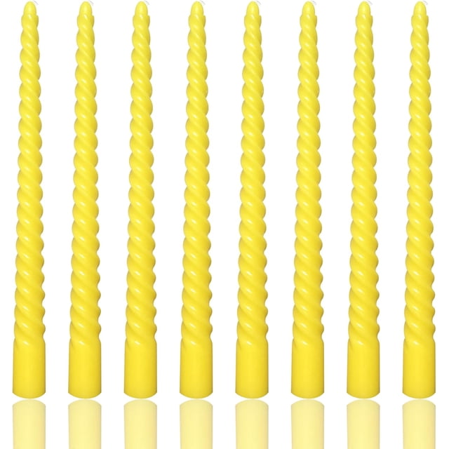 8 Pack 10 Inch Yellow Spiral Taper Candle Set, 7/8 Inch Unscented Driples Candlesticks for Home Decoration, 6-7 Hours Burn