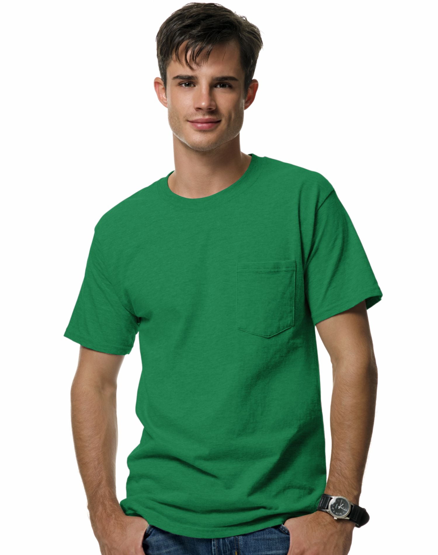 Hanes Beefy-T T-Shirt à Poche pour Hommes, 3TG, Vert Kelly