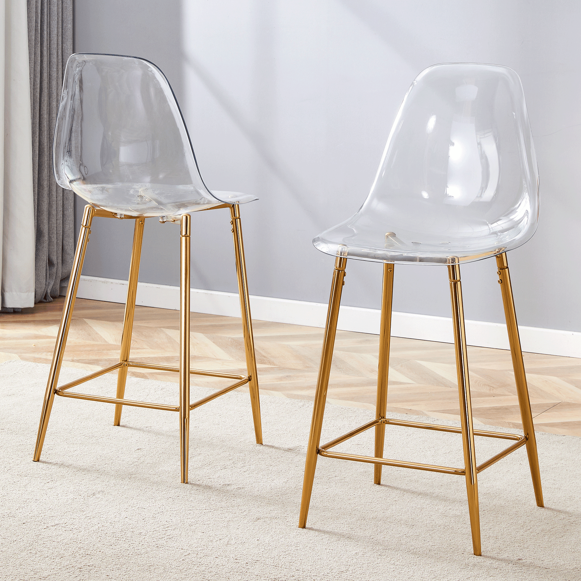 Ensemble de 2 tabourets de bar Noble House, style minimaliste moderne, dossier intégré, doré