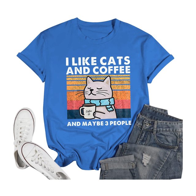 LUOGENLI T-shirts pour Femme pour Femmes Mode Décontractée Imprimé Col Rond Manches Courtes T-Shirt Haut T-shirts pour Femmes T-Shirt Graphique Drôle Vêtements d'Été Bleu G