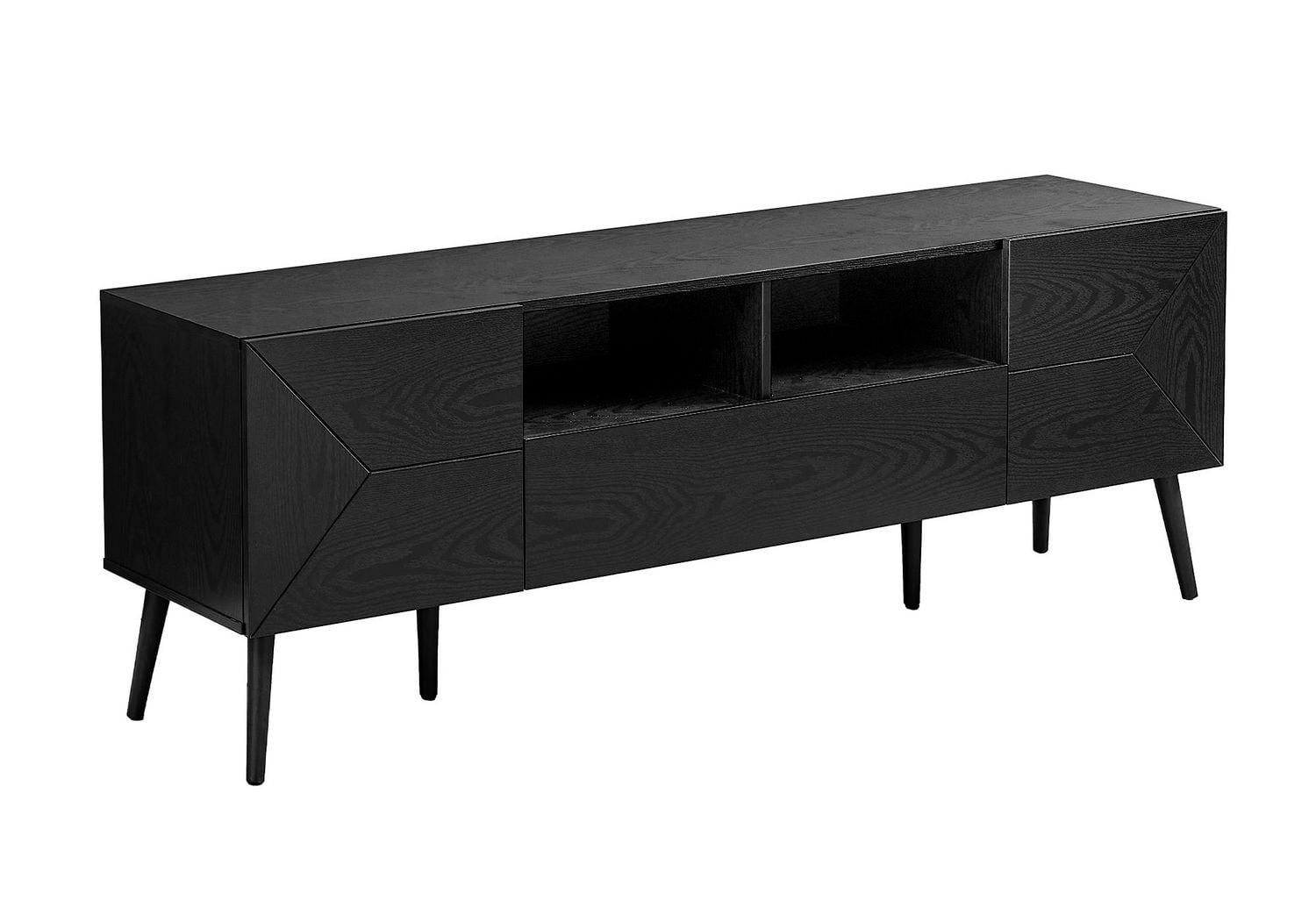 Monarch Specialties Meuble TV, 72 po, Console, Centre de divertissement multimédia, Tiroir de rangement, Laminate noyer, Milieu du siècle, Moderne