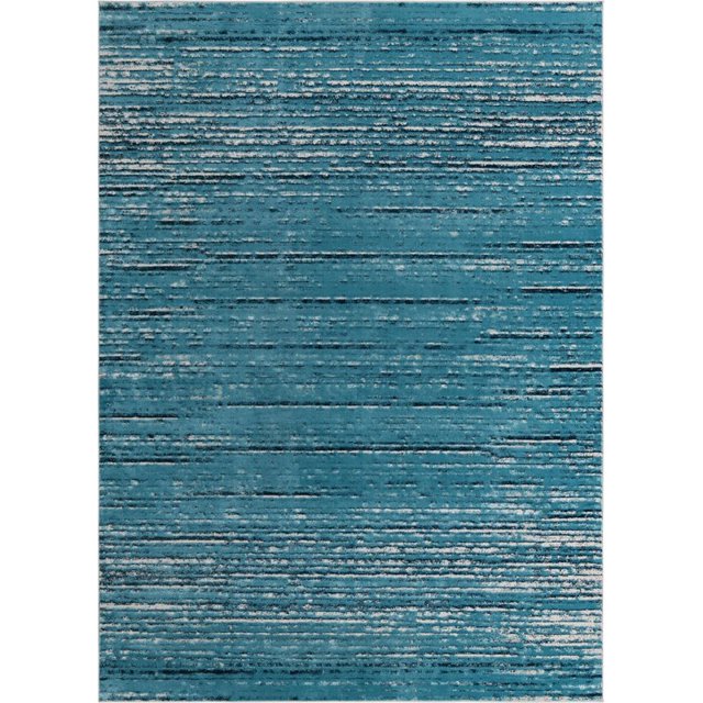 Unique Loom Oasis Haut-Bas Pile Rayures Zone Tapis 9' x 12' Rectangle Bleu/ivoire