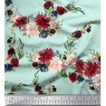 thumbnail image 1 of Soimoi Green Rayon Fabric Ranunculus & Penoy Floral Print Print Fabric by the Yard 58 Inch Wide, 1 of 3