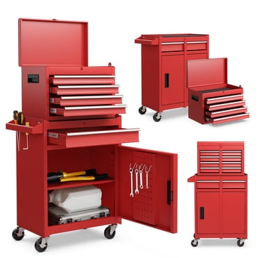 Costway 5-Drawer Rolling Tool Chest Cabinet Metal Tool Storage Box Lockable with Wheels Red
