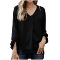 thumbnail image 2 of CEHVOM Mode Femmes Décontracté à Manches Longues Col en V Chemise Unie Chemise Ajustée pour Femmes Haut, 2 of 6