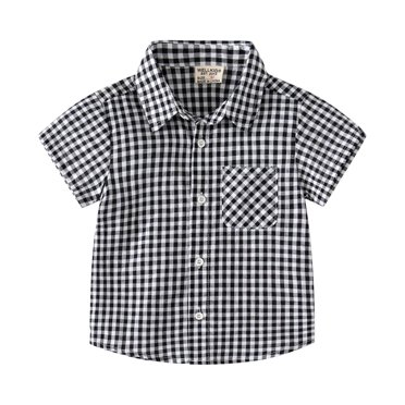 Coerni Chemise à Carreaux pour Tout-Petits Garçons, Boutonnée, avec Poches, Manches Courtes, Col à Revers, Haut Estival Décontracté, T-Shirts pour Bébé, Chemises en Flanelle