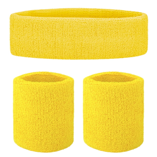 GOGO Sweatband Set Sports Athletic Exercise Headband Wristband Set Yellow