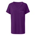 thumbnail image 4 of Pompotops T-Shirt Décontracté à Manches Courtes Col en V avec Poches pour Femmes, 4 of 4