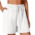 thumbnail image 2 of Women's Linen Summer Shorts Solid Color Comfortable Elastic Wide Leg Casual Shorts White, 2 of 8
