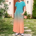 thumbnail image 4 of yoeyez Robe d'Été pour Tout-Petits Enfants Fluide Grande Taille Dégradé Longue Robe Manches Courtes Col Ras du Cou Plissée Robe Soleil Robes pour Filles 14-16 Robes Élégantes pour Filles Orange, 9-10 Ans, 4 of 7