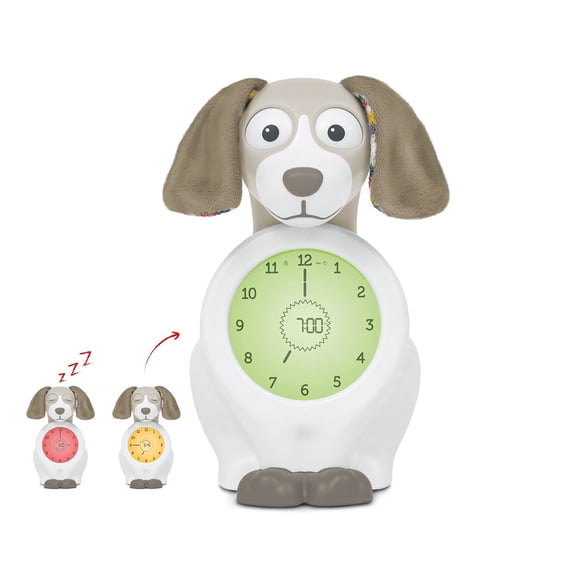 Zazu Davy The Dog - Sleep Trainer Clock & Nightlight for Kids - Light Up Alarm Clock, Helps Teach Your Child When to Wake up - Taupe