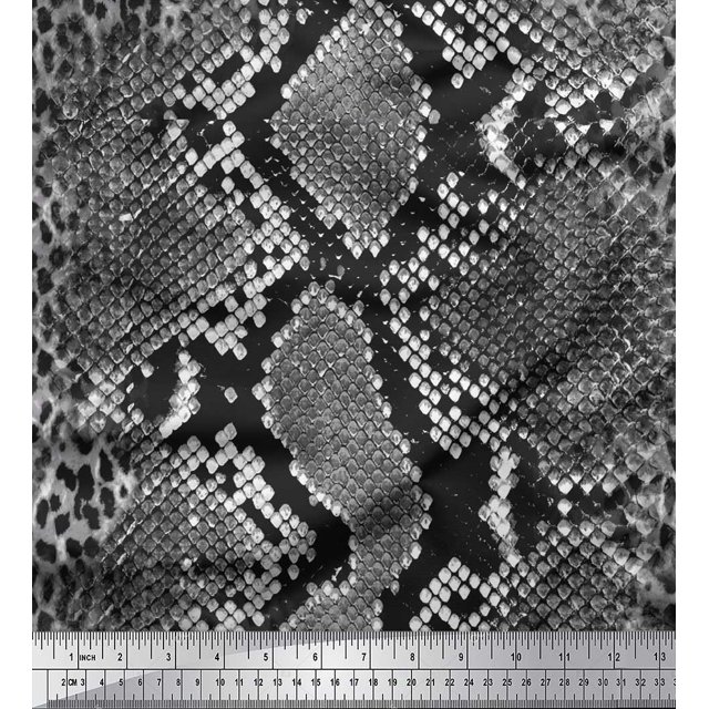 Soimoi Gray polyester Crepe Fabric Leopard & Snake Animal Skin Decor Fabric Printed Yard 42 Inch Wide