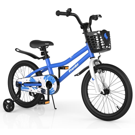 Costway 18" Kid's Bike with Removable Training Wheels & Basket for 4-8 Years Old  Blue