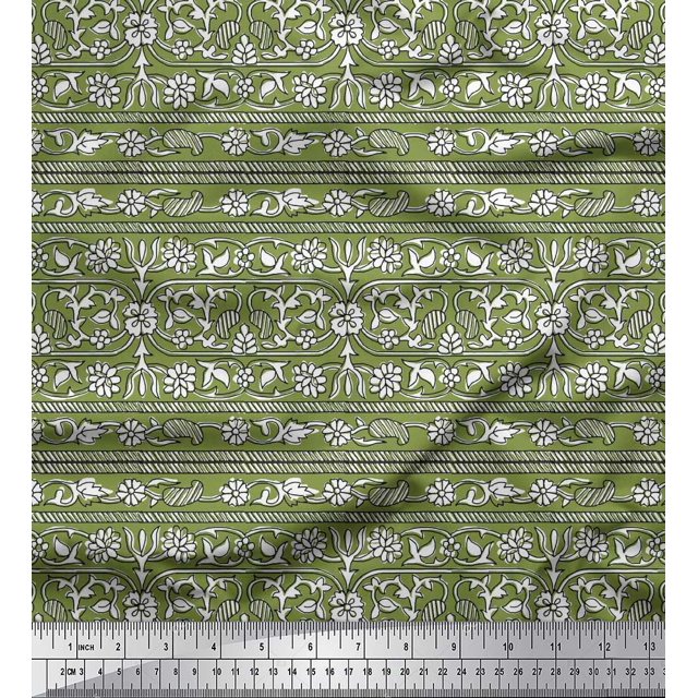 Soimoi Modal Satin Fabric Leaves & Floral Block Decor Fabric Printed Yard 42 Inch Wide