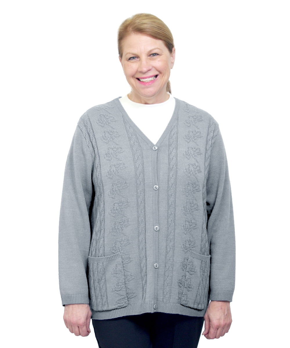 Silverts Women Cardigan Open Back Knit Sweater, L, Oxford Grey