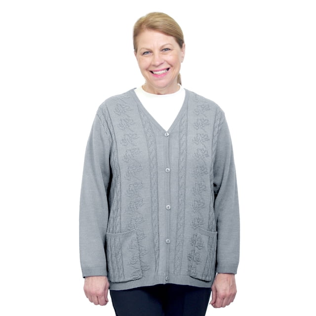 Silverts Women Cardigan Open Back Knit Sweater, XL, Oxford Grey