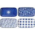 thumbnail image 1 of Rectangle Serving Plates Set - 9.5 Inch Large Rectangular Ceramic Dinner Pasta Dessert Dishes for Sushi Salad Appetizer - Oven Microwave Dishwasher Safe - Set of 4 - Vintage Blue, 1 of 8