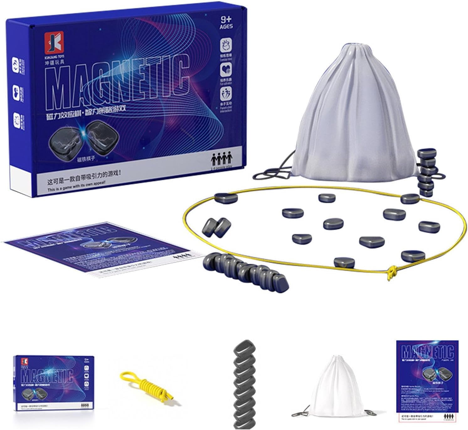 GHSDFBB Table Magnet Game: Magnetic Effect Chess Board Game, Chess Game, Magnetic Stone Board Game, Checkers Educational Game, Portable Magnetic Stone Board, Supplies