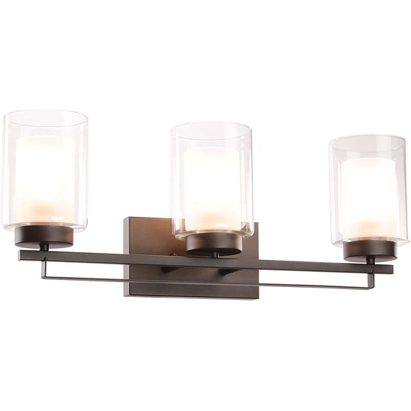 XiNBEi Lighting Wall Light 3 Light Bathroom Vanity Lighting with Dual Glass Shade in Dark Bronze Indoor Wall Mount Light XB-W1195-3-DB