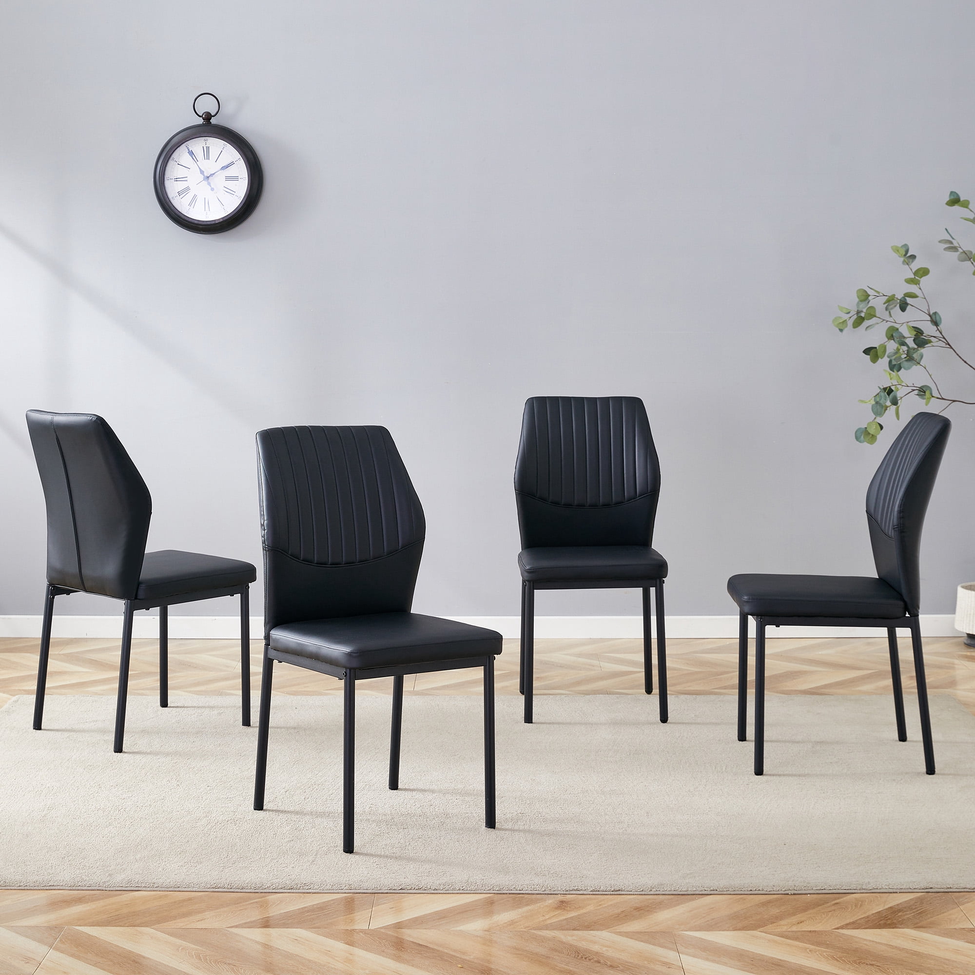 Noble House Luxury minimalist chair - 4 high elasticity black PU dining chairs