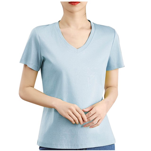 Timegard Womens Tops V Neck Short Sleeve Comfy Solid Color Basic Tee Casual Loose Workout Top Summer