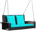 thumbnail image 4 of Costway 2-Person Patio Rattan Hanging Porch Swing Bench Chair Cushion Turquoise, 4 of 10