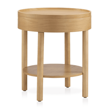 Bouclair Natural Wooden Round Side Table with Lift Top