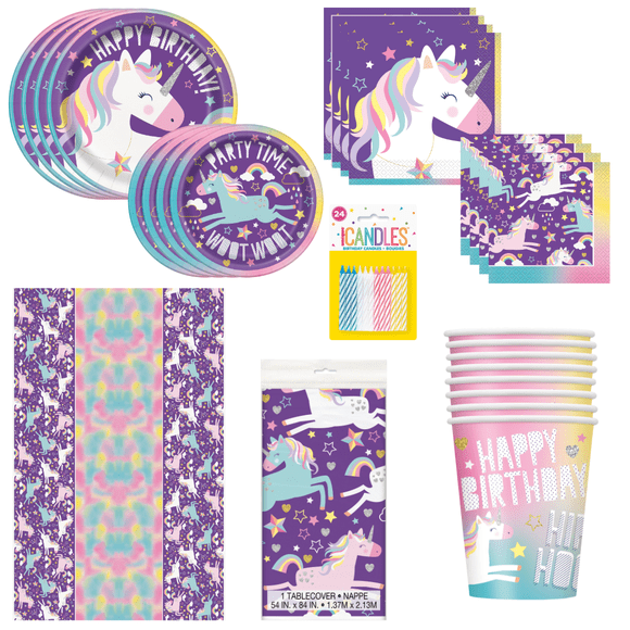 Ensemble Ultime d'Articles de Fête à Thème Licorne : Solution Tout-en-un pour Anniversaires d'Enfants, Anniversaire de Mariage, Baptême - Ensemble de 81 Pcs avec Nappe Licorne Officielle sous Licence et Bougies