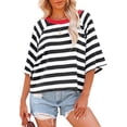 thumbnail image 2 of Penkiiy Hauts pour Femmes à Rayures 2025 Mode T-Shirts à Manches 3/4 pour Femmes Design à Blocs de Couleur T-Shirt Basique Ample L Noir, 2 of 6