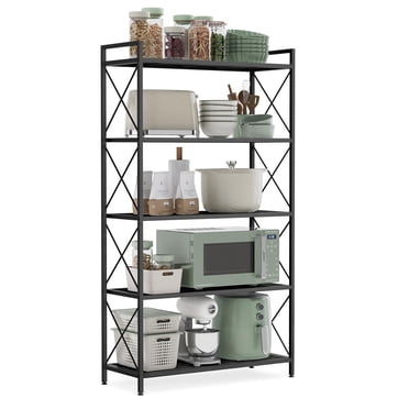 SONGMICS 5-Tier Metal Storage Rack, Shelving Unit with X Side Frames, Dense Mesh, 12.6 x 31.5 x 57.3 Inches, for Entryway, Kitchen, Living Room, Bathroom, Industrial Style, Ink Black UB