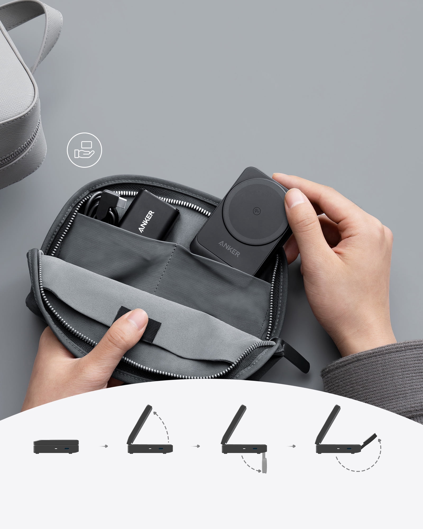 Anker MagGo Wireless Charging Station (15W,Foldable 3-in-1) Cable