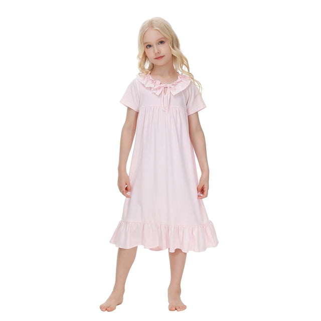 Pyjamas pour Enfants Chemise de Nuit Été Princesse Pure Mince Manches Courtes Dentelle Robe de Maison Vêtements Fille Ado Rouge 9-10 Ans