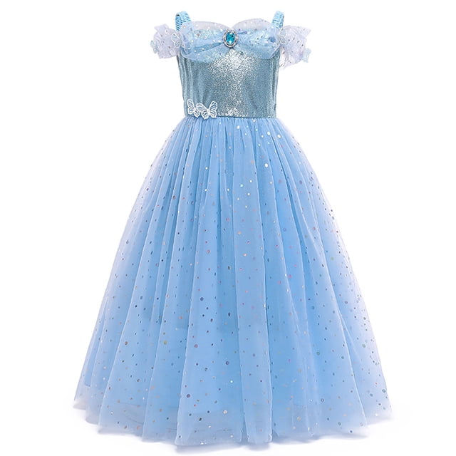 HAWEE Filles Princesse Cendrillon Costume Bleu Fleur Papillon Tulle Robes pour l'Halloween