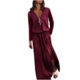 thumbnail image 2 of Gspmoly Robe pour Femme, Robe Décontractée à Taille pour Femme à Manches Longues avec Fermeture Éclair, Robe Pure à Col en V, Robes de Soirée pour Femmes, Cadeaux de Vacances, 2 of 6